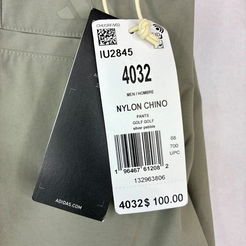 Adidas Nylon Chino Golf Pants Mens 40x29 Silver Pebble Regular Fit IU2845 NEW